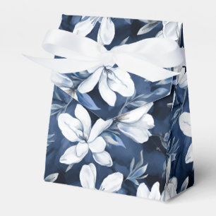 White Magnolia Pattern on midnight chiffon Favour Box