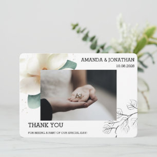 White Magnolia Photo Flat Wedding Thank You Card