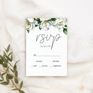 White Magnolia Rustic Floral Wedding RSVP Card