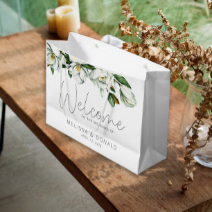 White Magnolia Rustic Floral Welcome Wedding Large Gift Bag