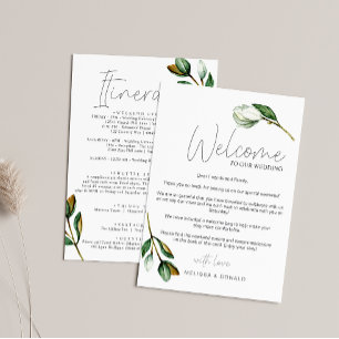 White Magnolia Rustic Welcome Letter & Itinerary Card