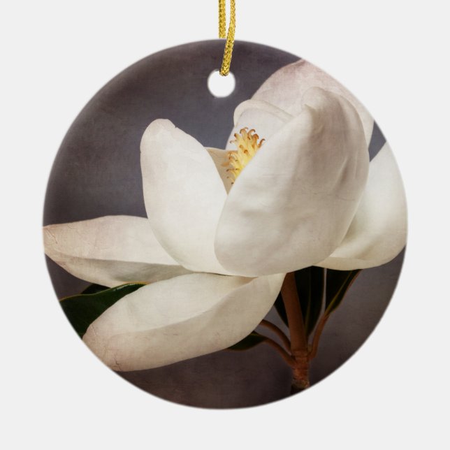 White Magnolia Tree Flower Floral Flowers Grey Ceramic Tree Decoration (Front)