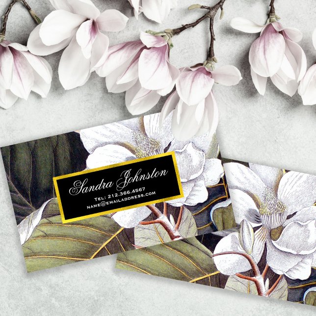White Magnolia Vintage Botanical Business Card (Creator Uploaded)