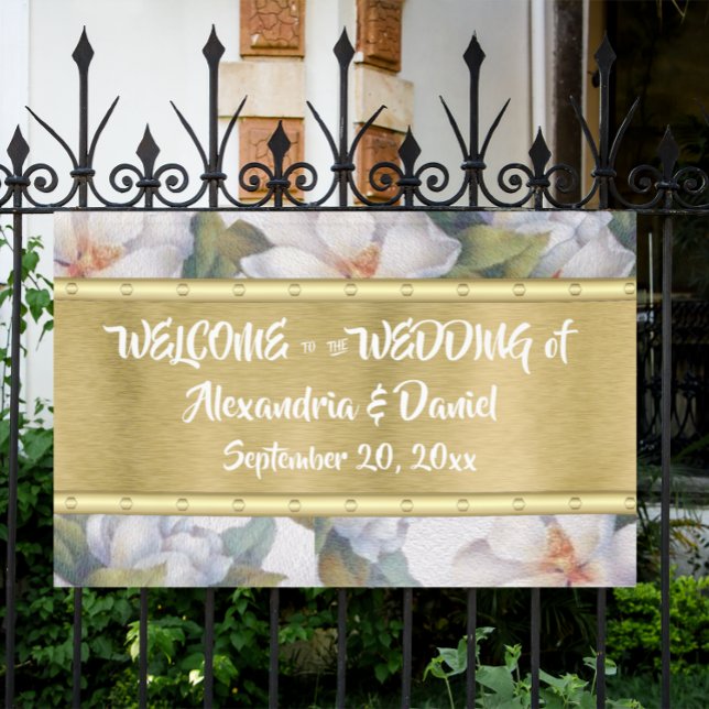 White Magnolia Watercolor All-Occasion Gold Banner (Creator Uploaded)