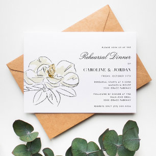 White Magnolia Wedding Rehearsal Dinner Invitation