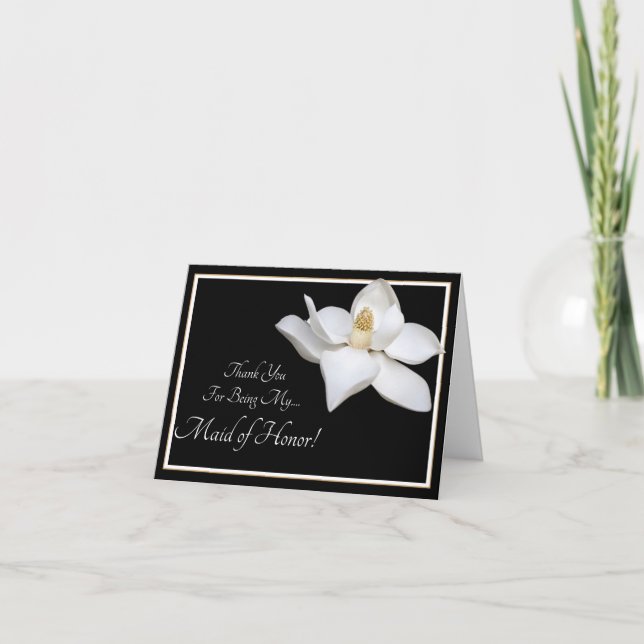 White Magnolia Wedding Thank You Maid of Honour Card (Front)
