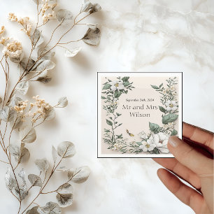 White Magnolias and Butter Wedding Dinner Cocktail Napkin