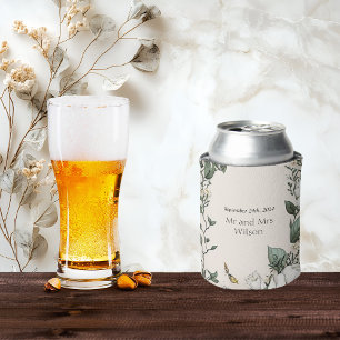 White Magnolias and Butterfly Wedding Can Cooler