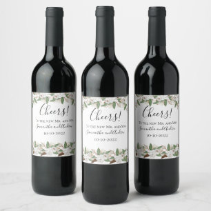 White Magnolias Elegant Classic Wedding Wine Label