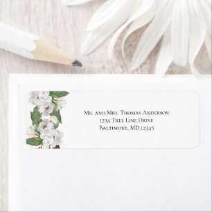 White Magnolias Floral Return Address