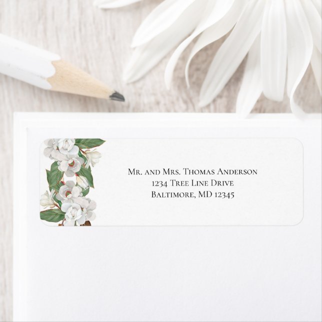 White Magnolias Floral Return Address  (Insitu)