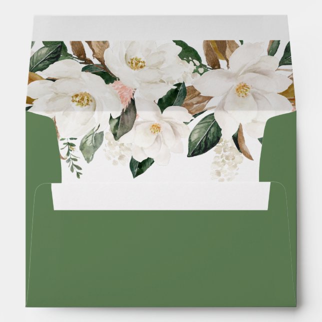 white magnolias green wedding envelope (Back (Bottom))