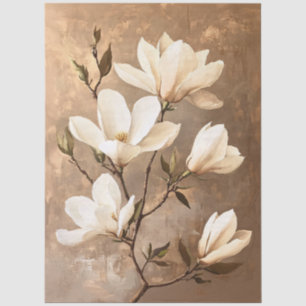 White Magnolias on Gold Decoupage Tissue Pape Paper