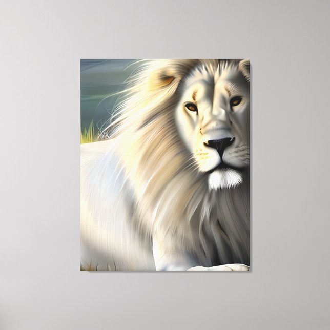 White Majestic Lion Ethereal Art SI Generated Canvas Print (Front)