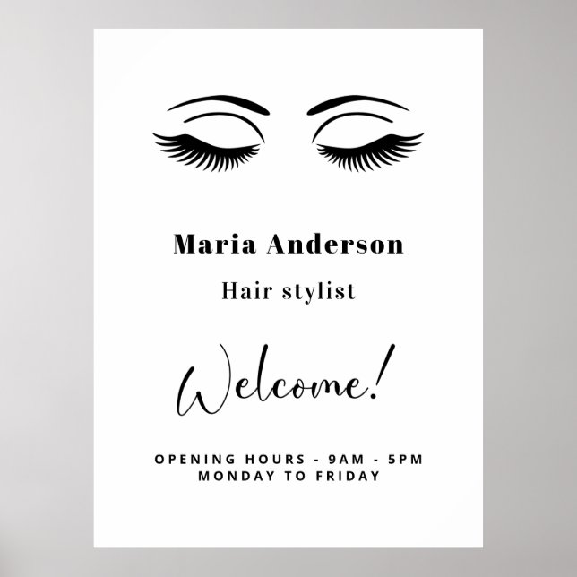 White makeup artist opening hours welcome poster (Front)