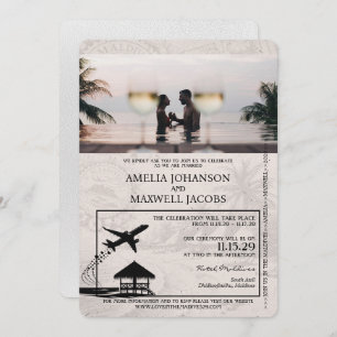 White Maldives Passport Wedding Invitation
