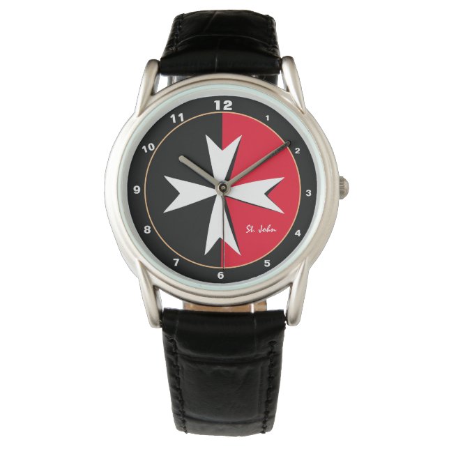White Maltese Cross & Malta flag fashion / knight Watch (Front)