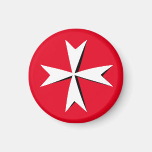 White Maltese Cross & Malta flag /knight symbol RD Magnet