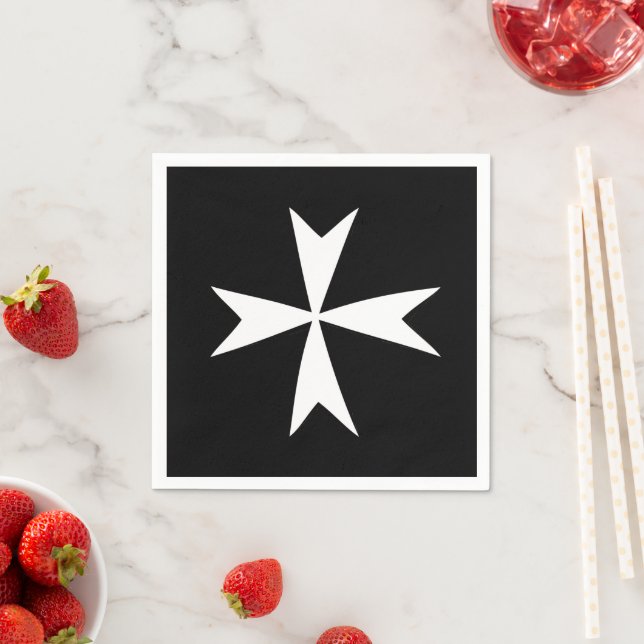 White Maltese Cross & Malta flag symbol / knights Napkin (Insitu)