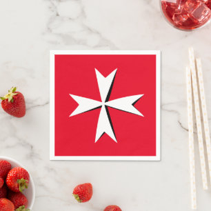 White Maltese Cross & Malta flag symbol / knights Napkin