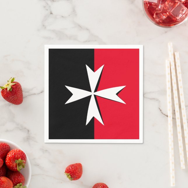 White Maltese Cross & Malta flag symbol / knights Napkin (Insitu)