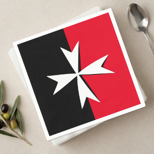 White Maltese Cross, Malta flag symbol / knights Napkin