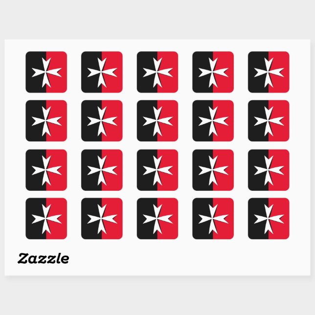 White Maltese Cross & Malta flag symbol / knights Square Sticker (Sheet)