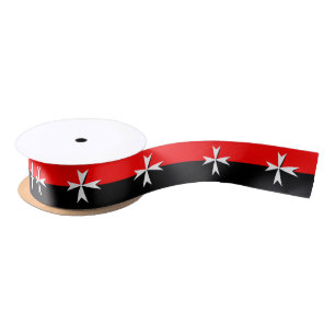 White Maltese Cross ribbon, Knights Black /Red Satin Ribbon