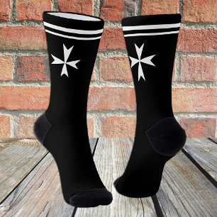 White Maltese Cross, St. John, Malta flag / Black Socks