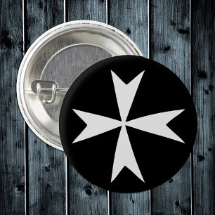 White Maltese Cross, St. John, Malta flag symbol 3 Cm Round Badge