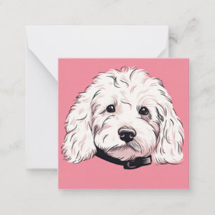 White Maltese Dog Pink Flat Note Square Card