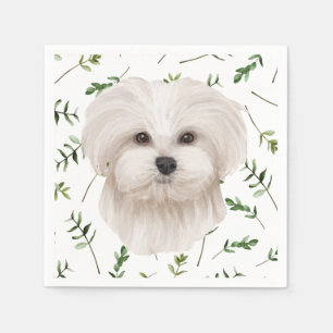 White Maltese Greenery Boho Baby Shower Napkin