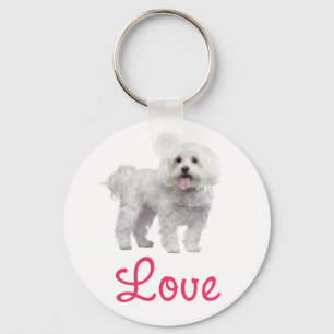 White Maltese Puppy Dog Love Custom Keychain