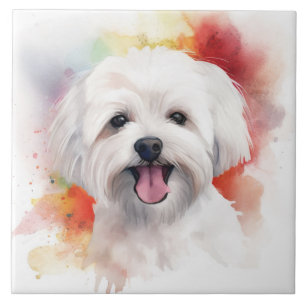 White Maltese Watercolor Tile
