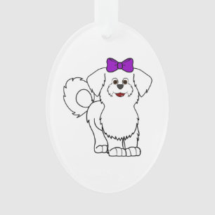 White Maltese with Purple Bow Ornament