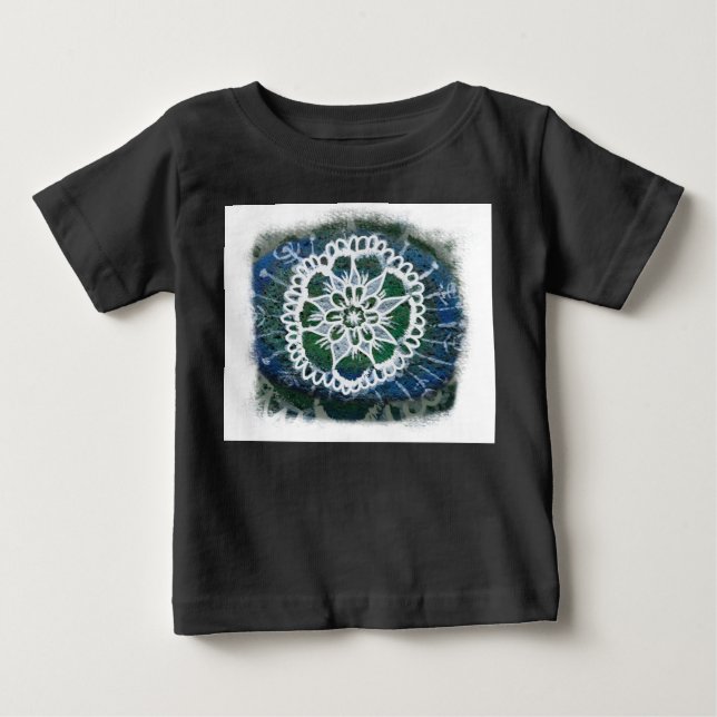 White mandala blue background Organic Bodysuit (Front)