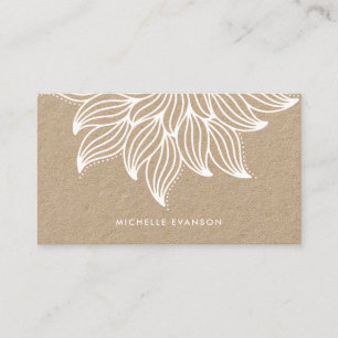 White Mandala Floral Boho Kraft Business Card