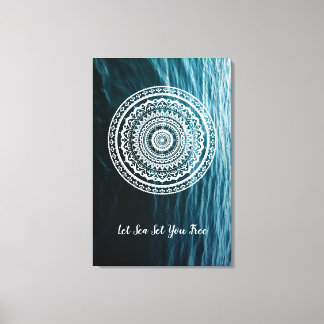 White Mandala Let the sea set you free Canvas Print
