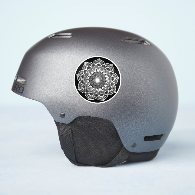 White Mandala on Black Background (Helmet Side)