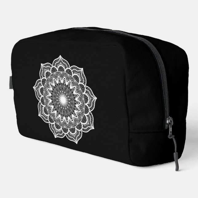 White Mandala on Black Background Dopp Kit (Right Corner)