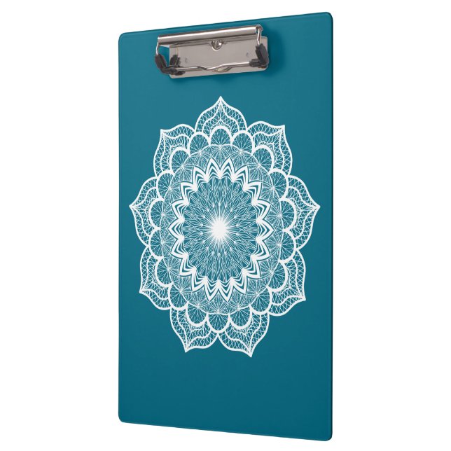 White Mandala on Blue Background Clipboard (Left)