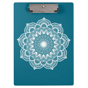 White Mandala on Blue Background Clipboard