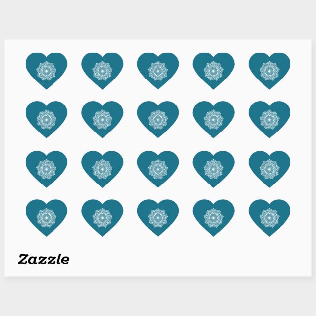 White Mandala on Blue Background Heart Sticker (Sheet)