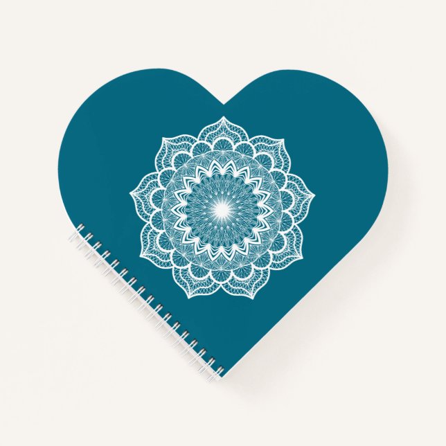 White Mandala on Blue Background Notebook (Front)