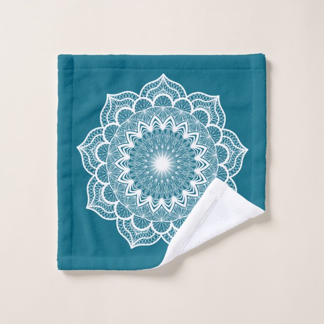 White Mandala on Blue Background Wash Cloth (Wash Cloth)