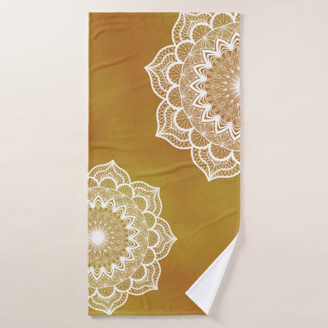 White Mandala on Gold Background Bath Towel (Bath Towel)