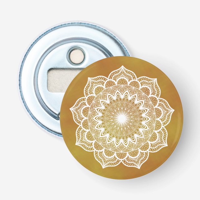 White Mandala on Gold Background Bottle Opener (Front)