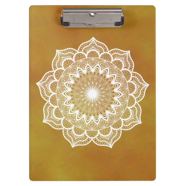 White Mandala on Gold Background Clipboard (Front)