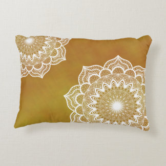 White mandala on gold background decorative cushion