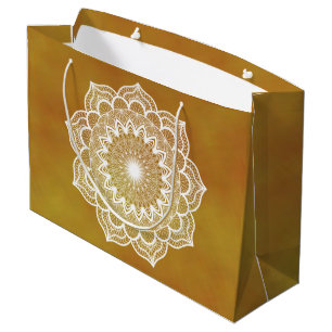 White Mandala on Gold Background Large Gift Bag